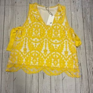 NWT yellow top/tanks v neck SS scallop, bottom, embroidery, floral, print SZ SM